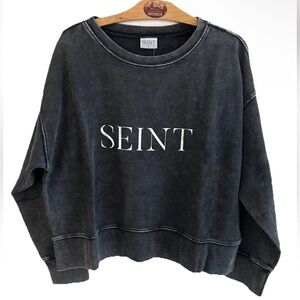 SEINT Cropped Mineral Wash Black Cotton Sweatshirt NWT Size Large